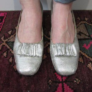 1960s Pierre Reginier silver block heel shoes size 8.5 - 9